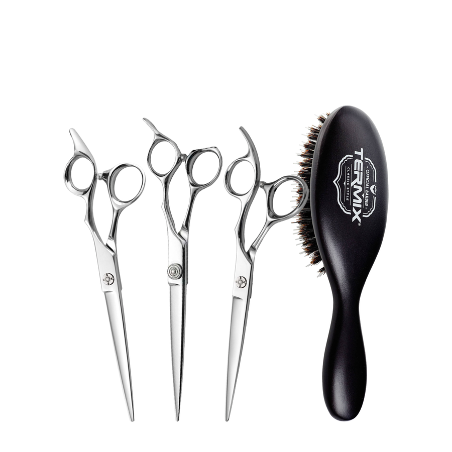 MAZIF KIT TIJERAS DE BARBERO + REGALO 1 CEPILLO BARBERO TERMIX