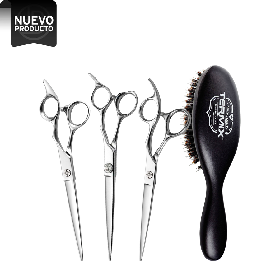 MAZIF KIT TIJERAS DE BARBERO + REGALO 1 CEPILLO BARBERO TERMIX