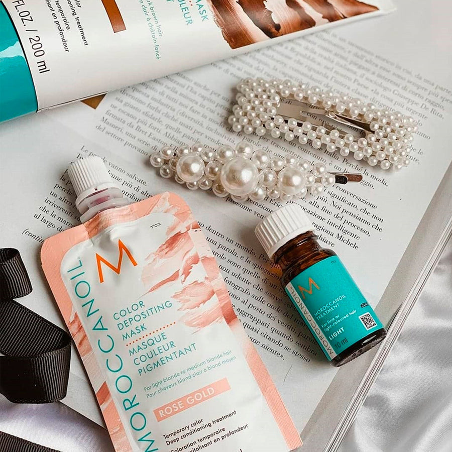 moroccanoil mascarilla con color rose gold beauty art mexico